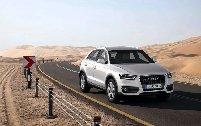 Обои картинки фото audi q3, автомобили, audi, белый, пустыня, дорога