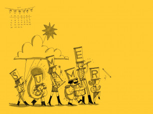 Картинка календари рисованные векторная графика желтый оркестр август