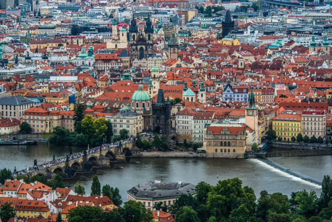 Обои картинки фото города, прага, Чехия, река, мост, панорама