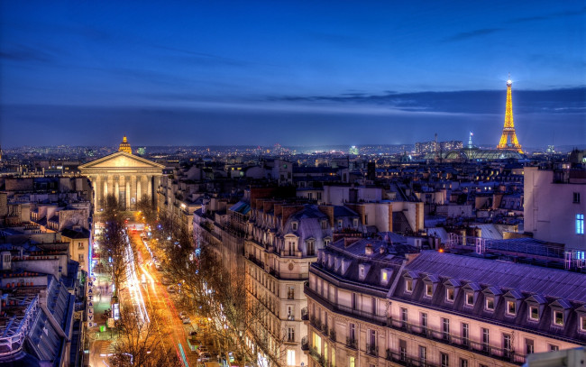 Обои картинки фото города, париж , франция, ночь, улица, огни