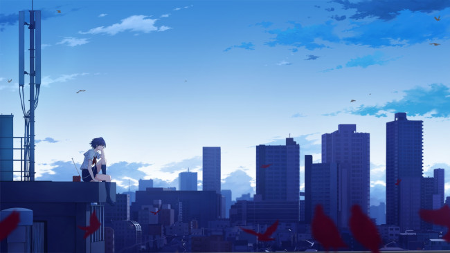 Обои картинки фото аниме, город,  улицы,  здания, ryouga