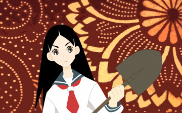 обоя аниме, sayonara zetsubo sensei, девочка, лопата, узор, форма