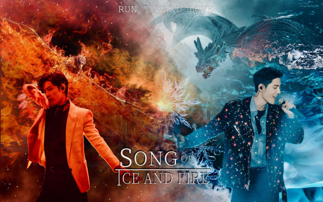 Обои картинки фото мужчины, xiao zhan, огонь, дракон, феникс, лед, песня