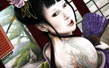 Картинка porte bonheur tatoo dragon by eacone фэнтези девушки