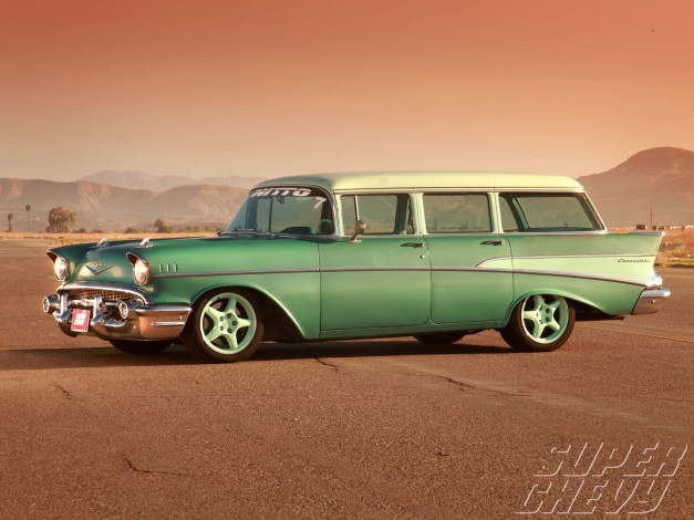 Обои картинки фото 1957, chevy, 210, wagon, автомобили, chevrolet