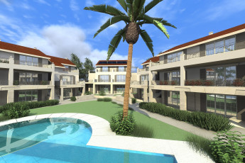 Картинка 3д графика architecture архитектура бассейн пальма