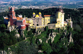 Картинка дворец пена португалия города дворцы замки крепости большой разноцветный башни