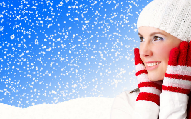 Обои картинки фото -Unsort Снегурочки, девушки, unsort, снегурочки, снег, перчатки