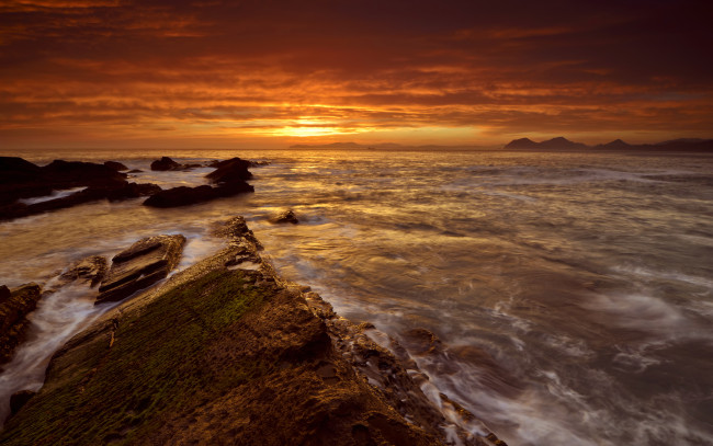 Обои картинки фото природа, восходы, закаты, закат, море, камни
