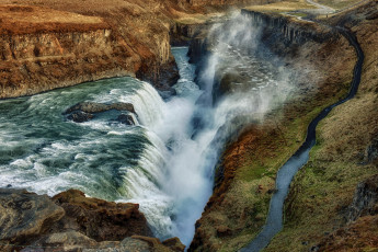 обоя исландия, gullfoss, waterfall, природа, водопады, водопад