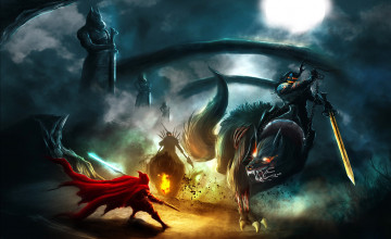 Картинка фэнтези существа меч демон волк