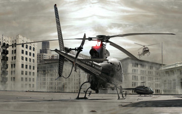 обоя авиация, 3д, рисованые, graphic, вертолеты, город