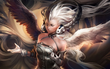Картинка фэнтези ангелы наушники крылья