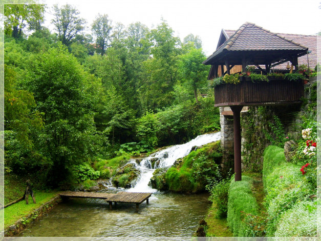 Обои картинки фото хорватия, слунь, природа, водопады, река, водопад