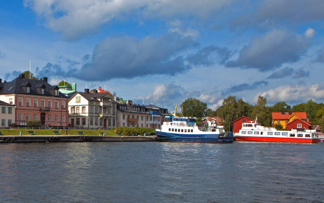 Обои картинки фото швеция, vaxholm, города, улицы, площади, набережные, суда, набережная