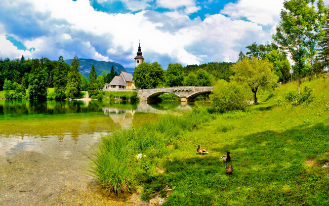 Обои картинки фото словения, bohinj, природа, пейзажи, река, мост