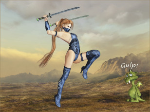 Картинка 3д графика fantasy фантазия мечи девушка дракон
