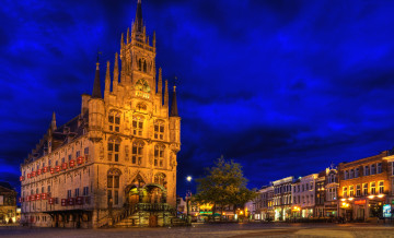 Картинка гауда голландия города огни ночного ночь здание