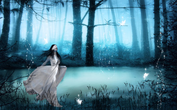 Картинка 3д графика fantasy фантазия феи девушка озеро лес