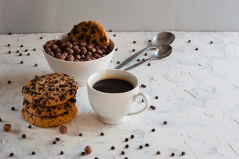 Картинка еда мюсли +хлопья мед печенье сок шоколадные шарики завтрак