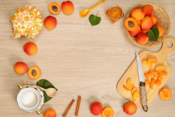 Картинка еда персики +сливы +абрикосы листья абрикосы дольки джем