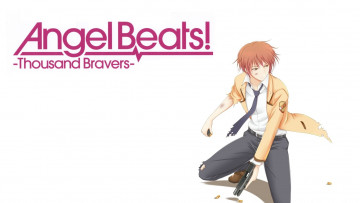 обоя аниме, angel beats, школьник, патроны, рваная, одежда, yuzuru, otonashi