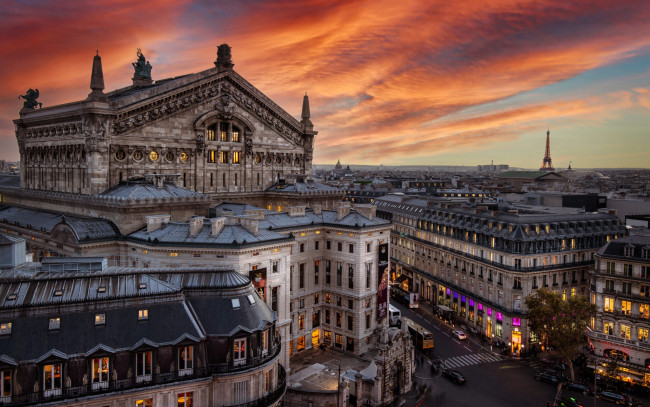 Обои картинки фото города, париж , франция, вечер, панорама, облака