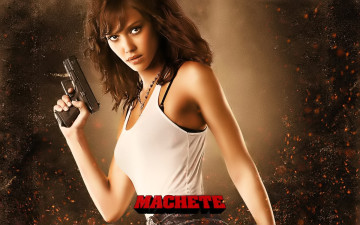 обоя jessica alba, кино фильмы, machete, девушка, майка, пистолет