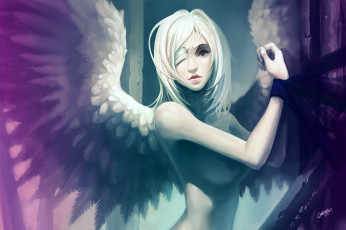 обоя фэнтези, ангелы, крылья, девушка