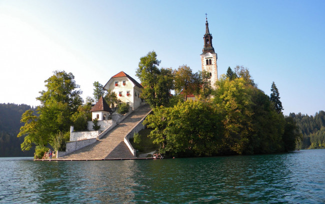 Обои картинки фото assumption, of, mary, pilgrimage, church, lake, bled, slovenia, города, блед, словения