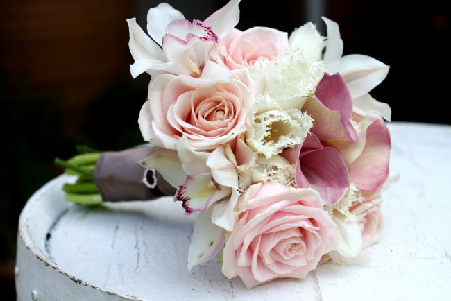 Обои картинки фото цветы, букеты, композиции, тюльпаны, орхидеи, розы
