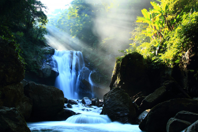 Обои картинки фото природа, водопады, скалы, камни, река, лес