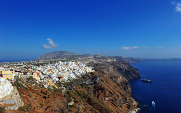 обоя santorini, greece, города, санторини, греция, побережье, город, панорама