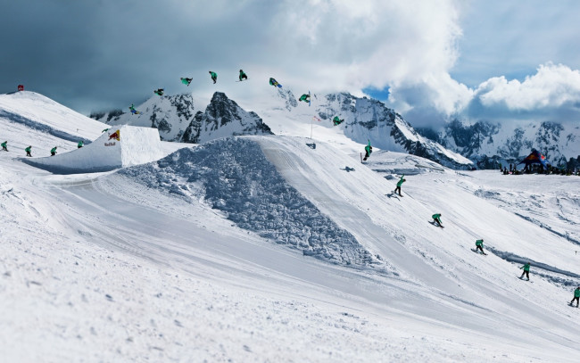 Обои картинки фото snowboarding, спорт, сноуборд, спортсмен, снег, горы