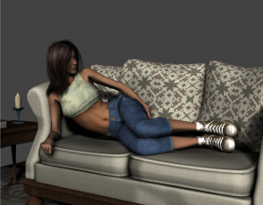 Картинка 3д графика people люди девушка диван