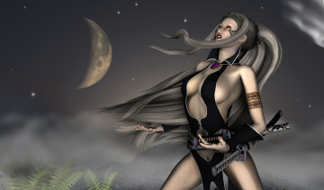 Картинка 3д графика amazon амазонки девушка луна мечи