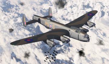 Картинка авиация 3д рисованые graphic самолет облака бомбы