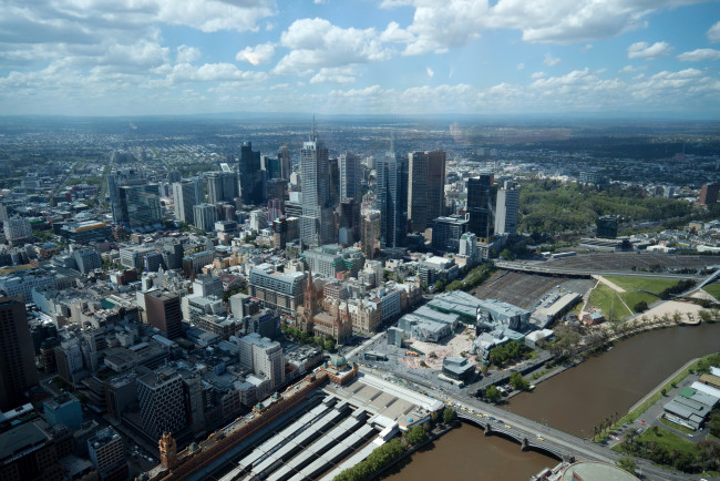 Обои картинки фото мельбурн, австралия, города, панорамы, панорама, дороги, дома
