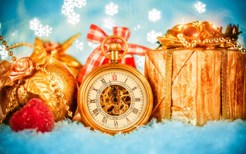 Картинка праздничные -+разное+ новый+год снежинки снег украшения подарок часы