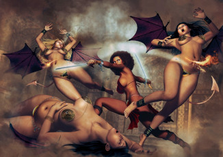 Картинка 3д+графика фантазия+ fantasy девушки взгляд фон демон