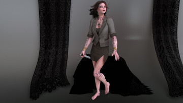 Картинка 3д+графика фантазия+ fantasy взгляд девушка нож фон тату