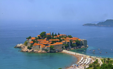 обоя sveti stefan,  montenegro, города, - панорамы, остров, Черногория, пляж, море, комплекс, гостиничный