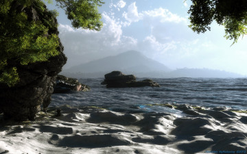Картинка 3д+графика природа+ nature песок море скалы горы облака