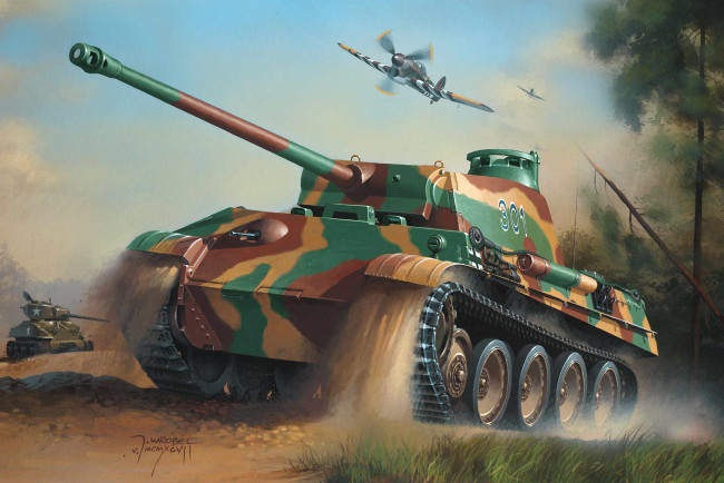 Обои картинки фото рисованное, армия, art, army, panther, tank, painting, war, drawing, sherman, ww2, hawker, tempest, geman, panzer