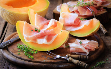 Картинка еда разное jamon melon дыня мясо