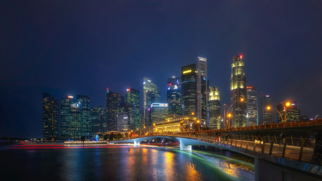 Обои картинки фото singapore, города, сингапур , сингапур, панорама, огни, ночь