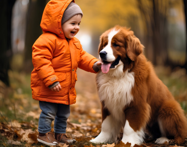 Обои картинки фото разное, дети, девочка, куртка, собака, осень
