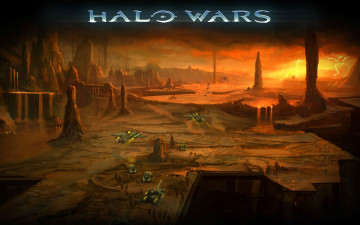 Картинка видео+игры halo+wars скалы плато развалины техника