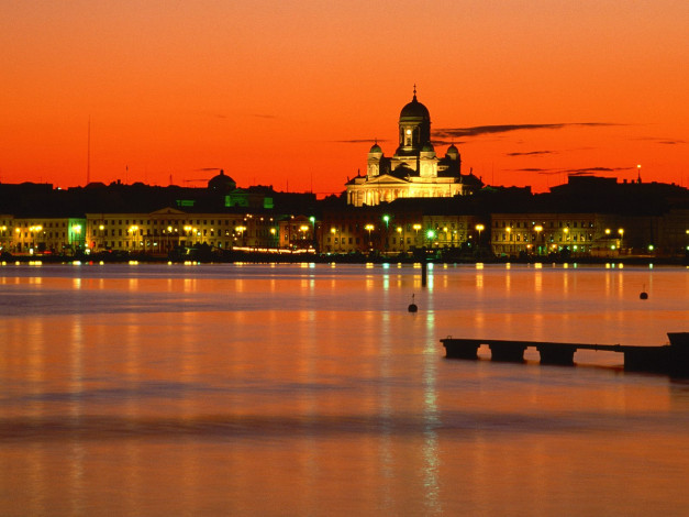 Обои картинки фото orange, twilight, helsinki, finland, города, хельсинки, финляндия