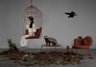 Картинка -Unsort+Креатив девушки unsort креатив клетка заяц барсук ёжик лиса фазан ворона